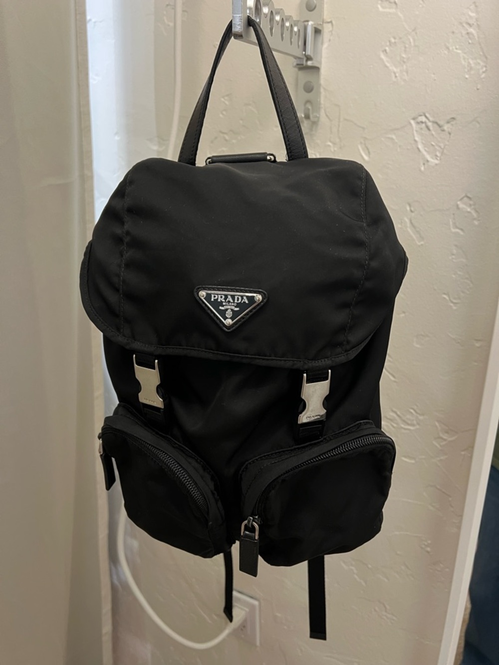 Prada Black Drawstring Nylon Backpack